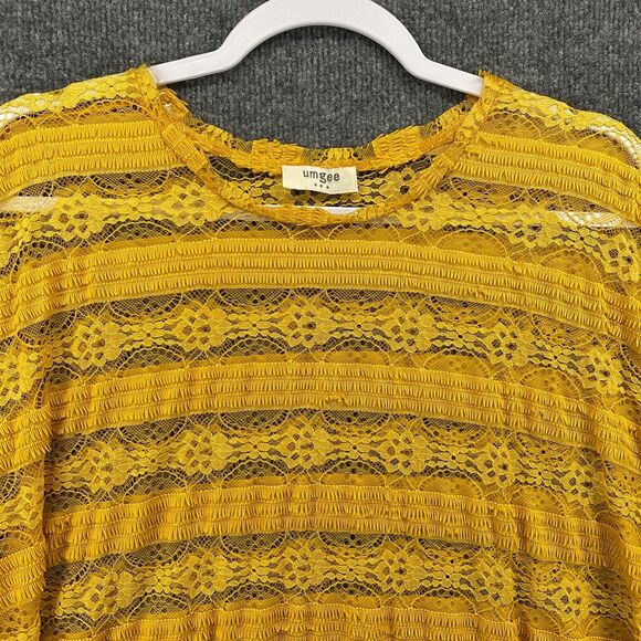 UMGEE Top Womens XL Mustard Lace Pullover Poncho Resort Casual Boho Hippie 90s - Picture 2 of 6